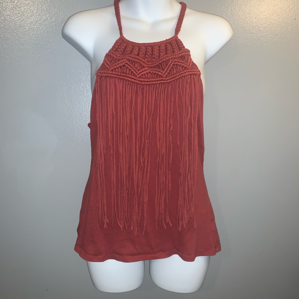 Express burnt orange boho tank top with fringe